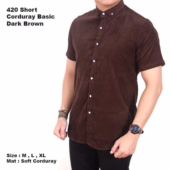 kemeja pria lengan pendek coklat / kemeja kerja cowok pria polos