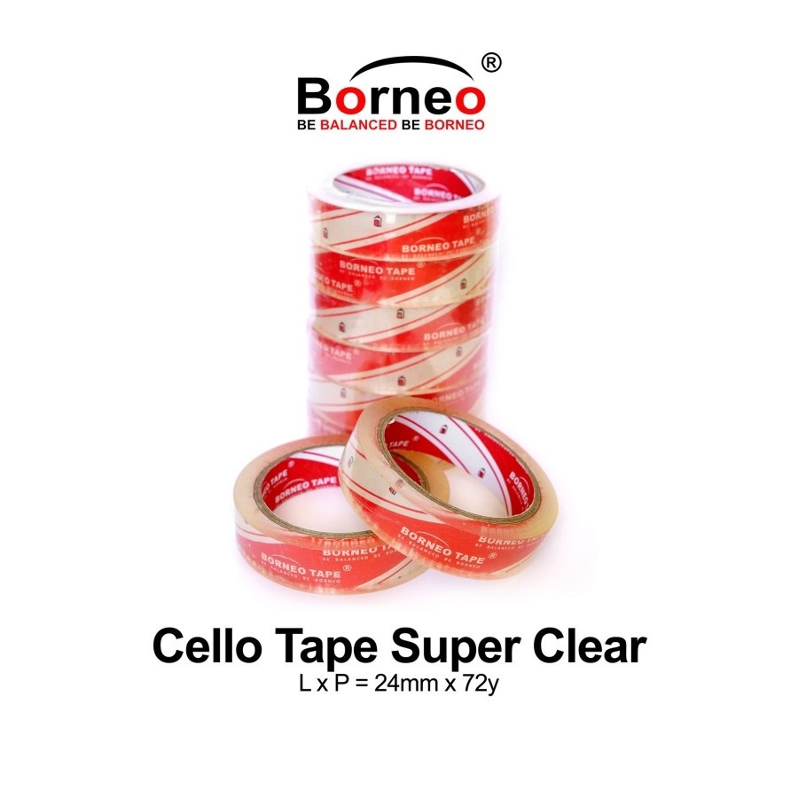 

isolasi / solatip / cello tape super clear transparan borneo 24mm x 72 yard