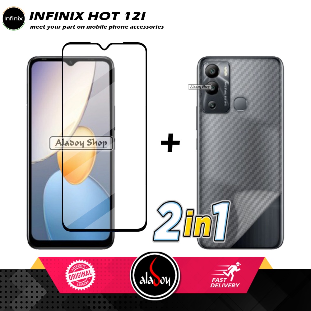 PAKET 2 IN 1 Tempered Glass Layar Infinix Hot 12I 2022 + Skin Carbon Film 3D