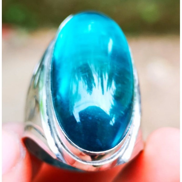 Batu Cincin Akik Pandan Biru Suji Kristal Ring Stainless Anti Karat - Ukuran Jari, 8