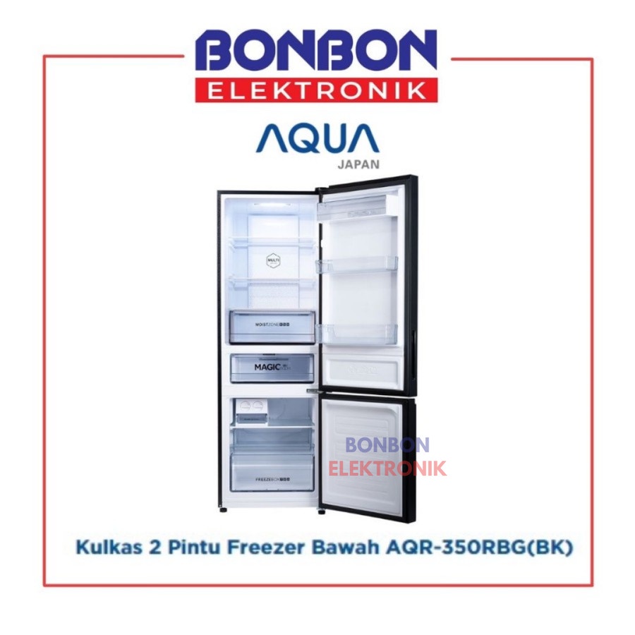 AQUA Kulkas 2 Pintu Freezer Bawah AQR-350RBG(BK) / AQR-350RBG (BK)