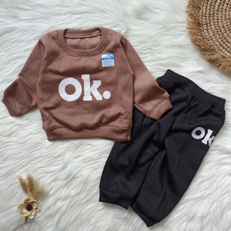 Setelan sweater bayi fleece OK baju hangat bayi setelan bayi 3-18 bulan