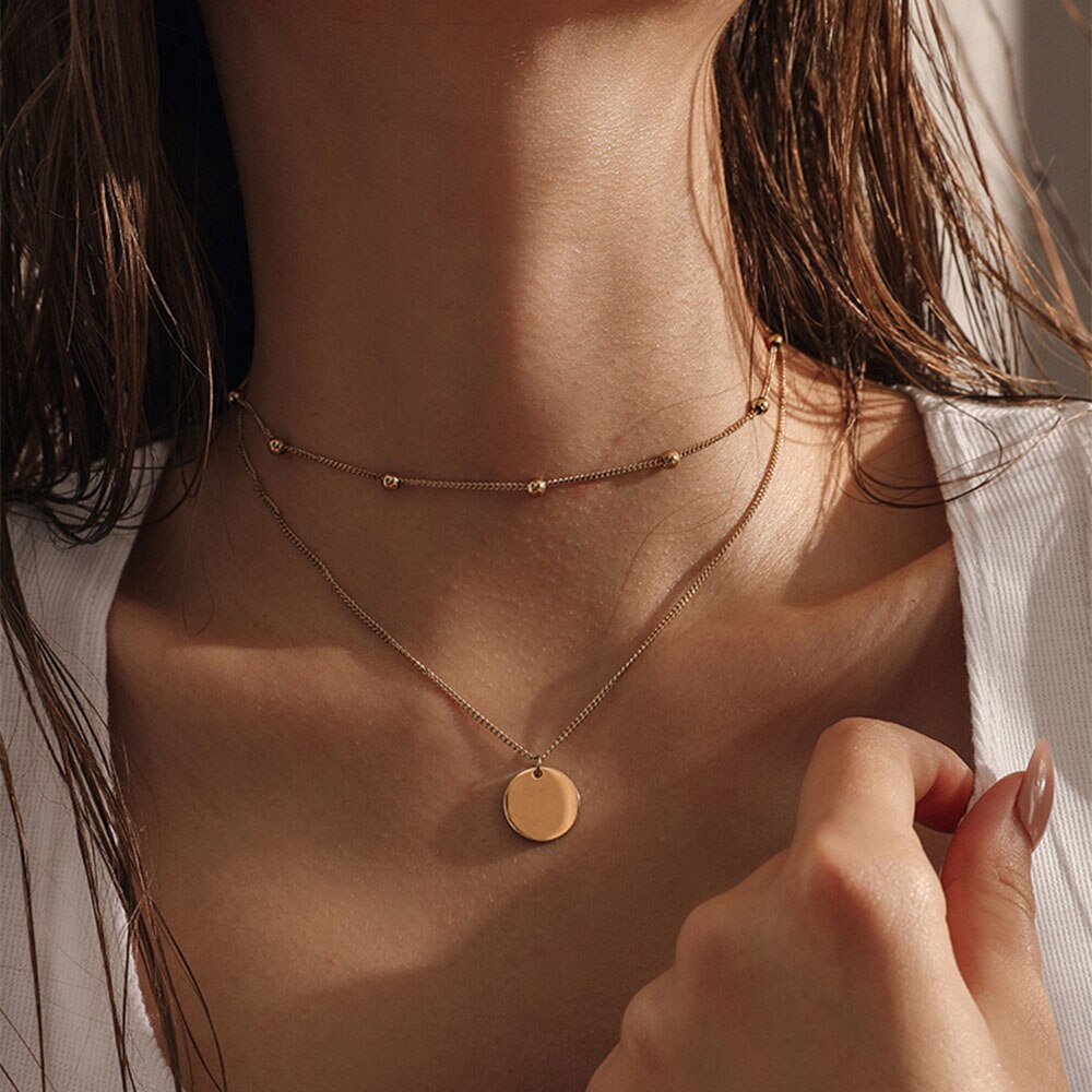 Fashion Alloy Coin Necklace for Women Korea Double Necklace