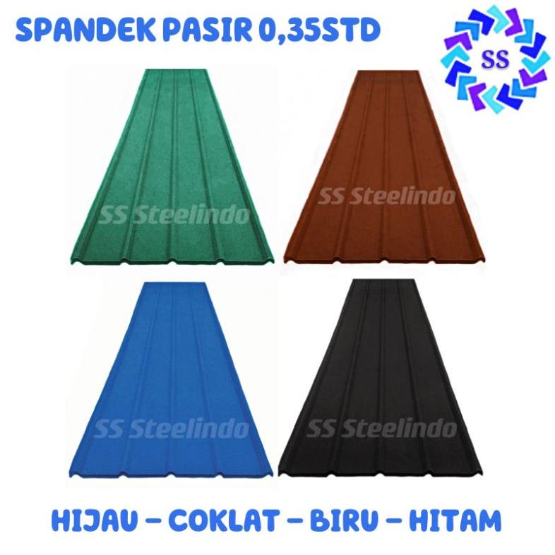 Atap Baja Ringan Spandek Pasir (Merah-Hitam-Biru-Hijau-Coklat) Galvalum-Zincalum 0,35 Std