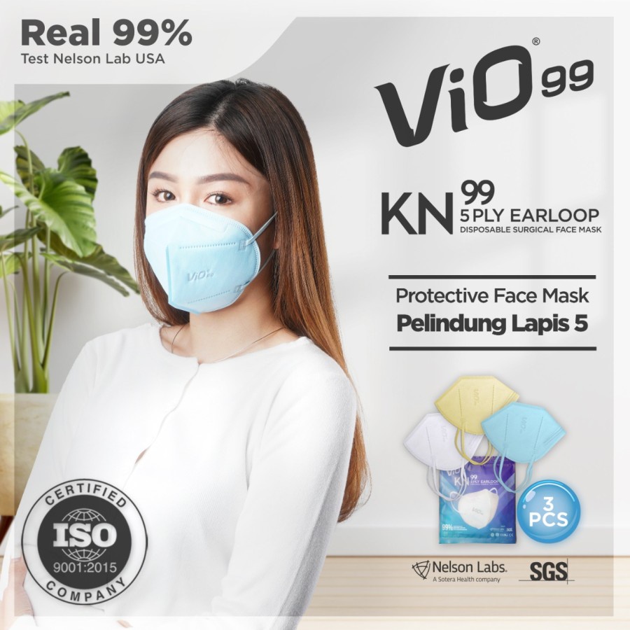 VIO MASKER KN99 5PLY EARLOOP SOFT COLOUR ISI 3PCS