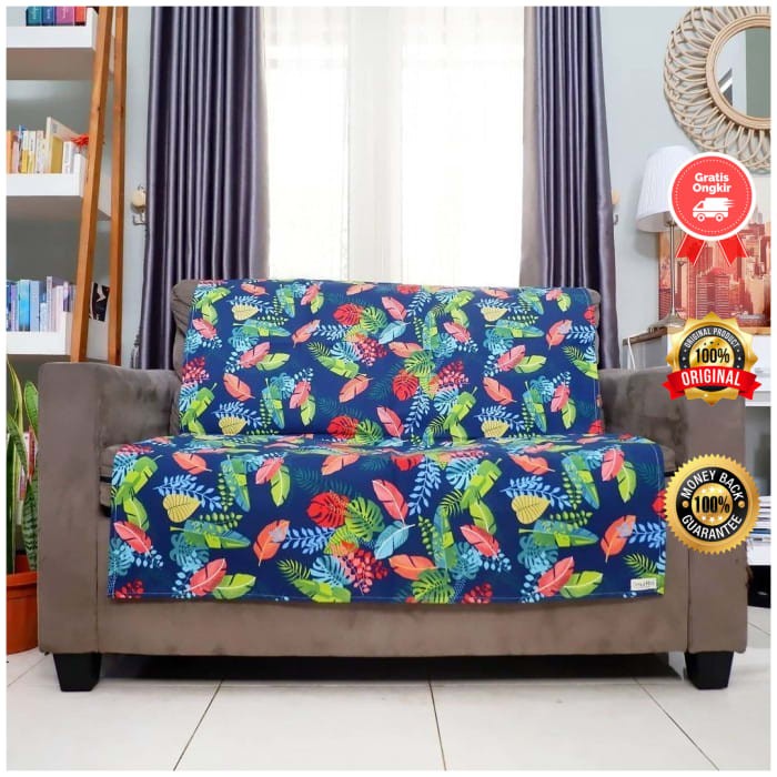 Sarung Sofa Bahan Kain Kanvas Linen Halus Anti Slip Ukuran 100x150 cm Motif Tropical Biru