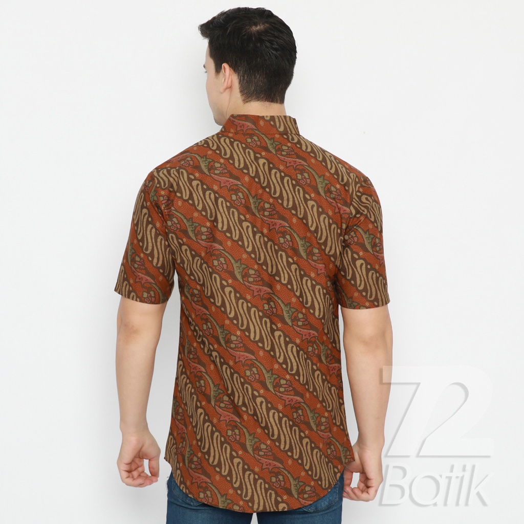 BATIK COUPLE MODERN Kemeja Rok Lilit Instan Batik Pria Lengan Pendek Premium Motif Parang Oange 721060 CAP 72