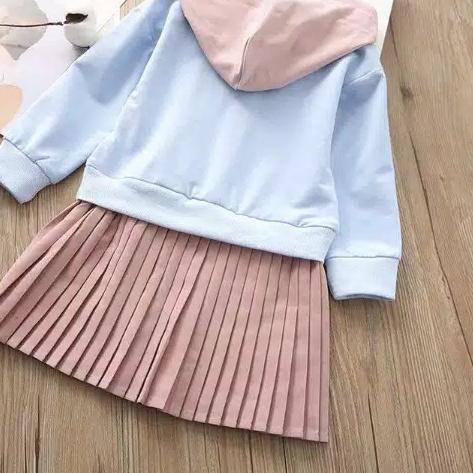 Tampil Gaya❁™CS IMPORT Dress Anak Perempuan Hoodie Pleated Biru