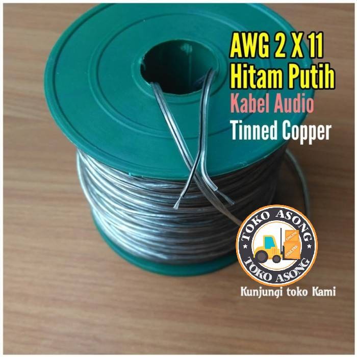 Kabel awg 2 x 11 hitam putih kabel audio tinned Copper 2x11 audio