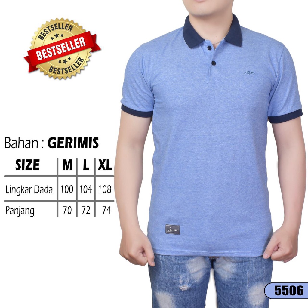 kaos polo shirt pria gerimis biru muda