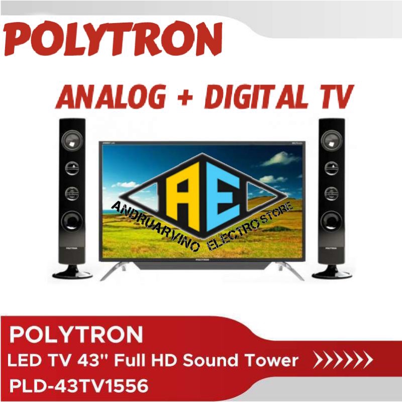 LED TV 43 Inch PLD 43TV1556 Polytron Full HD Cinemax Tower Speaker PLD-43TV1556