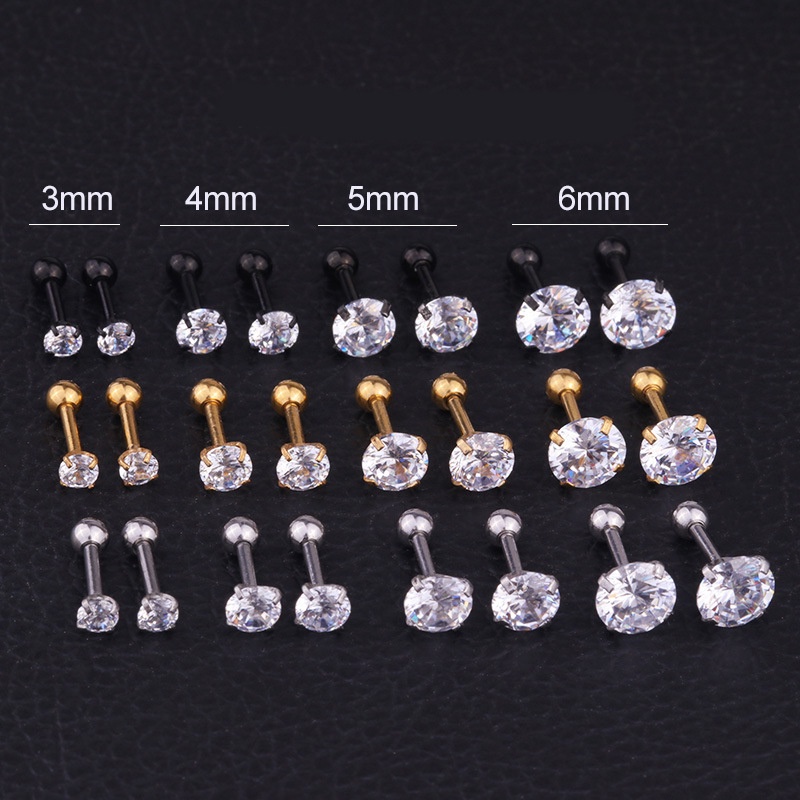 1Piece Surgical Steel Earrings Round Cubic Zirconia Ear Studs Small Stainless Steel Cartilage Earring