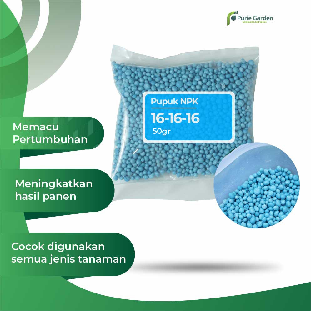 Pupuk NPK Mutiara 16-16-16 Nutrisi Pertumbuhan Benih Tanaman Sayuran &amp; Bibit Buah 50gram PG KDR