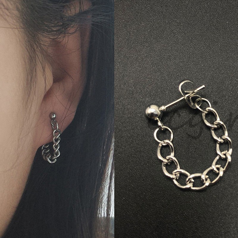 Korean version of the rear hanging chain new trendy design Hong Kong style earrings