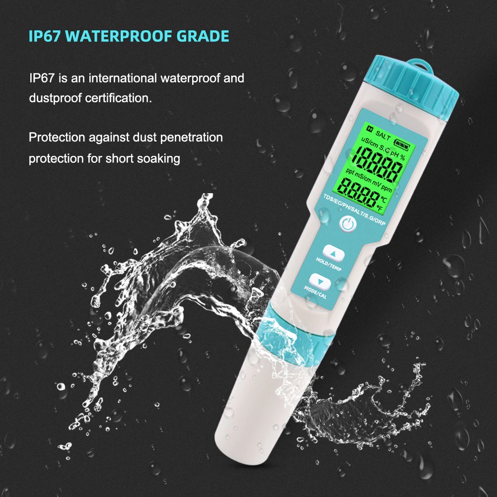 C600 Alat Ukur Kualitas Air 7in1 PH TDS EC ORP Salinity SG Temperature Water Tester C-600