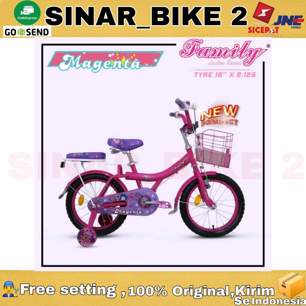 Sepeda Anak Perempuan FAMILY MAGENTA Keranjang  16 &amp; 18 Inch