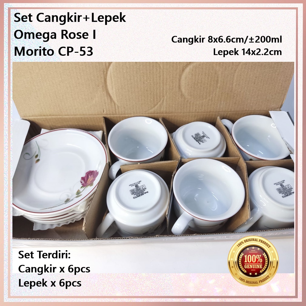 [Set 12pcs] Set Cangkir+Lepek Keramik Omega Rose I MORITO CP-53