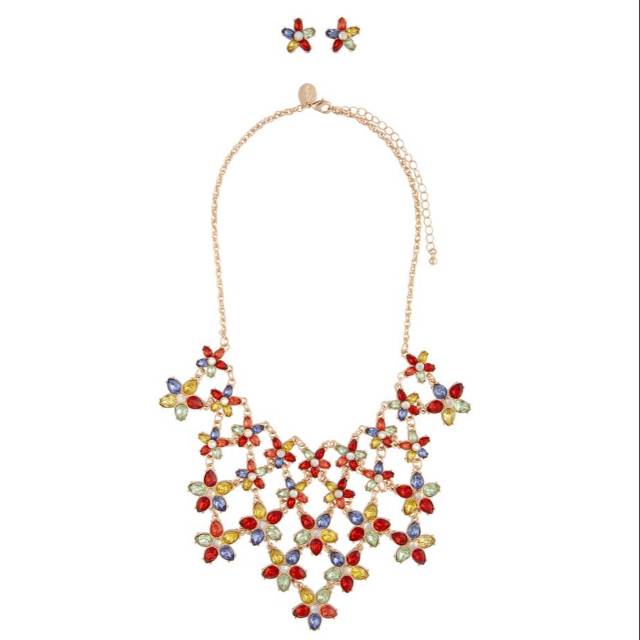 Kalung Lovisa terbaru 2019 Sparkle Gem Multi Flower Jewellery Set