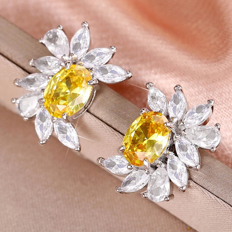 Anting Stud Cubic Zirconia Bling Warna Putih Kuning Untuk Wanita