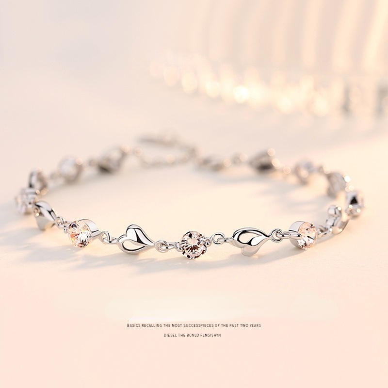 Gelang Sapphire Bentuk Hati Bahan Stainless Steel 925 Untuk Wanita