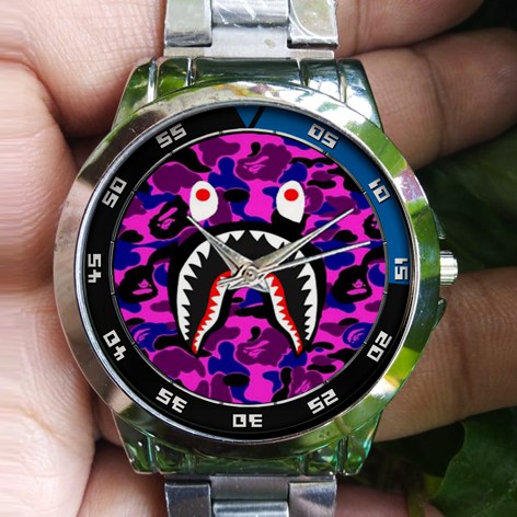Jam Tangan Custom Stainless Bape Shark Art new Design