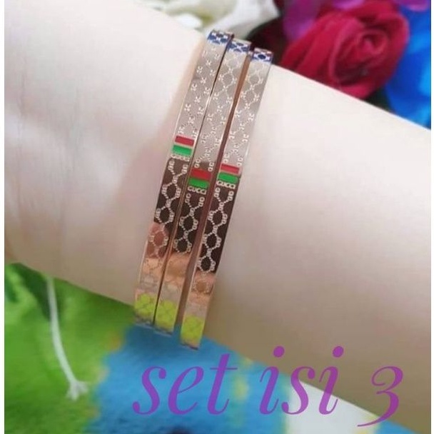 Gelang titanium asli set isi 3 Anti karat selamanya