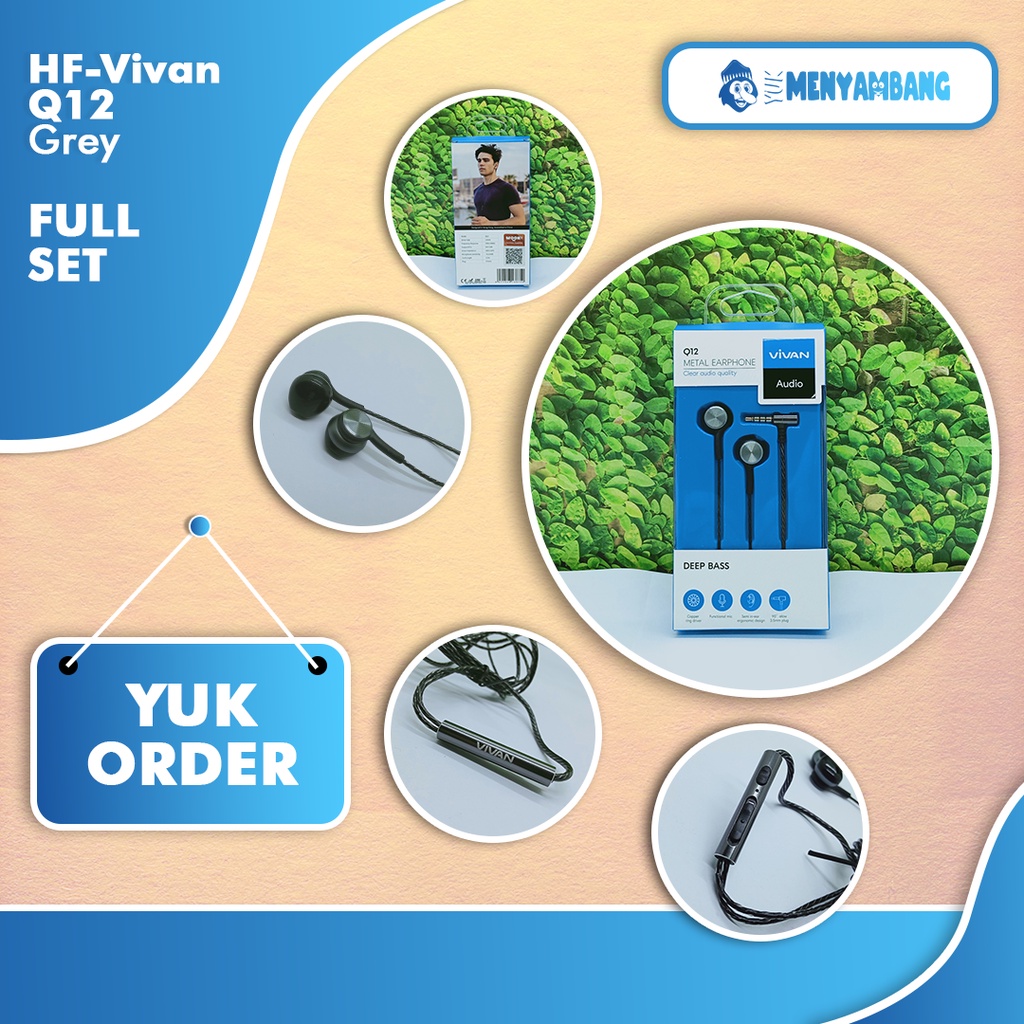 41916 | HF-Vivan Q12 Gray | Vivan Headset Q12 Wired Earphone Metal Deep Bass Mic Konektor L 90 Audio