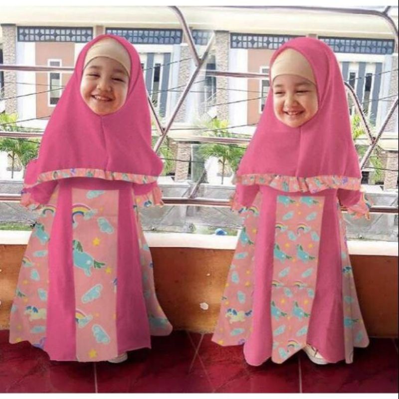 SET HIJAB KIDS ANAK KUDA PONI PINK