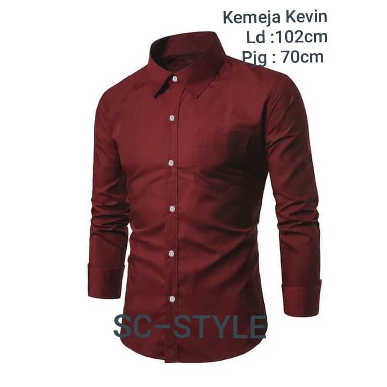 KEMEJA KEVIN POLOS MAROON SC  KEMEJA PRIA KATUN MERAH MAROON 
