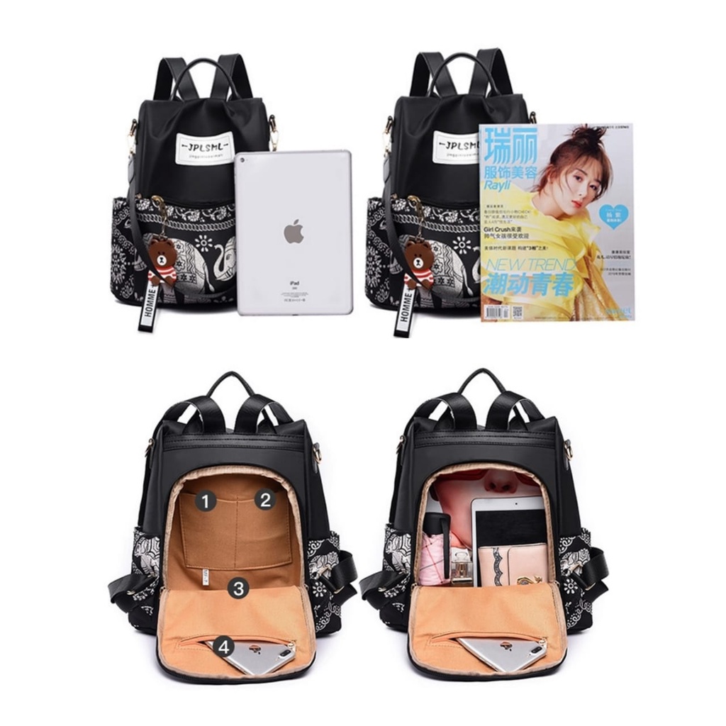 TAS RANSEL WANITA IMPORT KOREA HITAM BACKPACK SEKOLAH KERJA GENDONG PUNGGUNG BATAM SPECTRA TA349B5