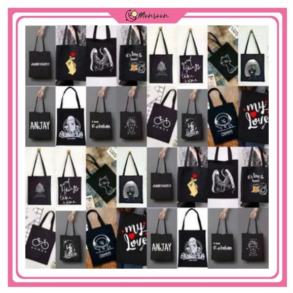 Monsoon - (D) Tote bag custom PAKAI PEREKAT - kpop murah wanita custom motif