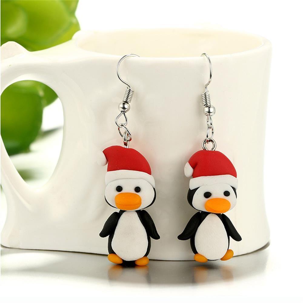 R-bunga Anting Natal Hewan Fashion Motif Pinguin Perhiasan Handmade Polymer Clay