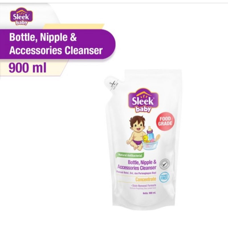 Sleek Baby Bottle, Nipple &amp; Accessories Cleanser 900ml Refill Pouch/Sabun Cuci Botol Bayi