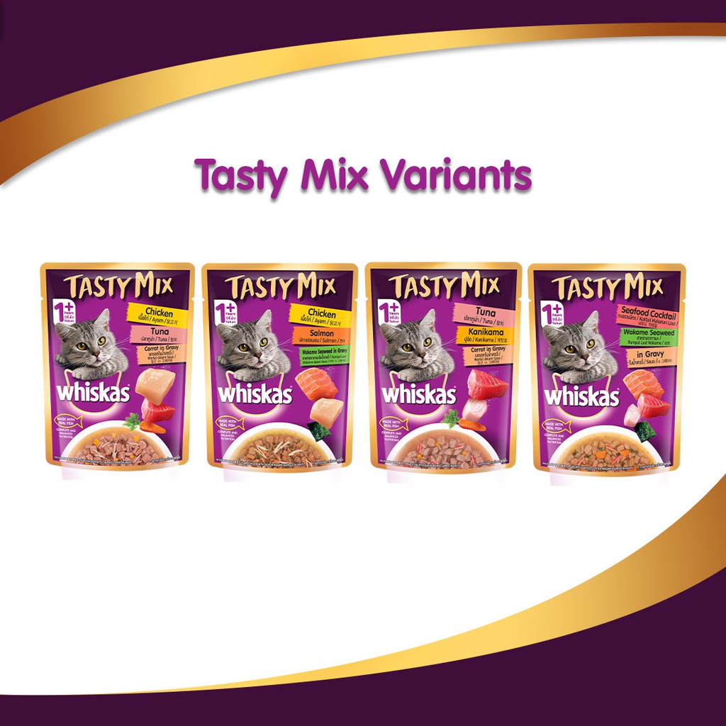 WHISKAS® Tasty Mix Makanan Kucing Basah Pouch 70gr - Isi 24-7