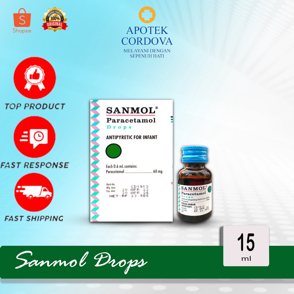 Sanmol drops 15 ml untuk anak - Obat penurun panas - pereda nyeri - paracetamol bayi - drops - obat 
