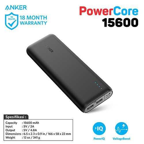 Anker PowerCore 15600 Black - [A1252H11] Portable Power Bank
