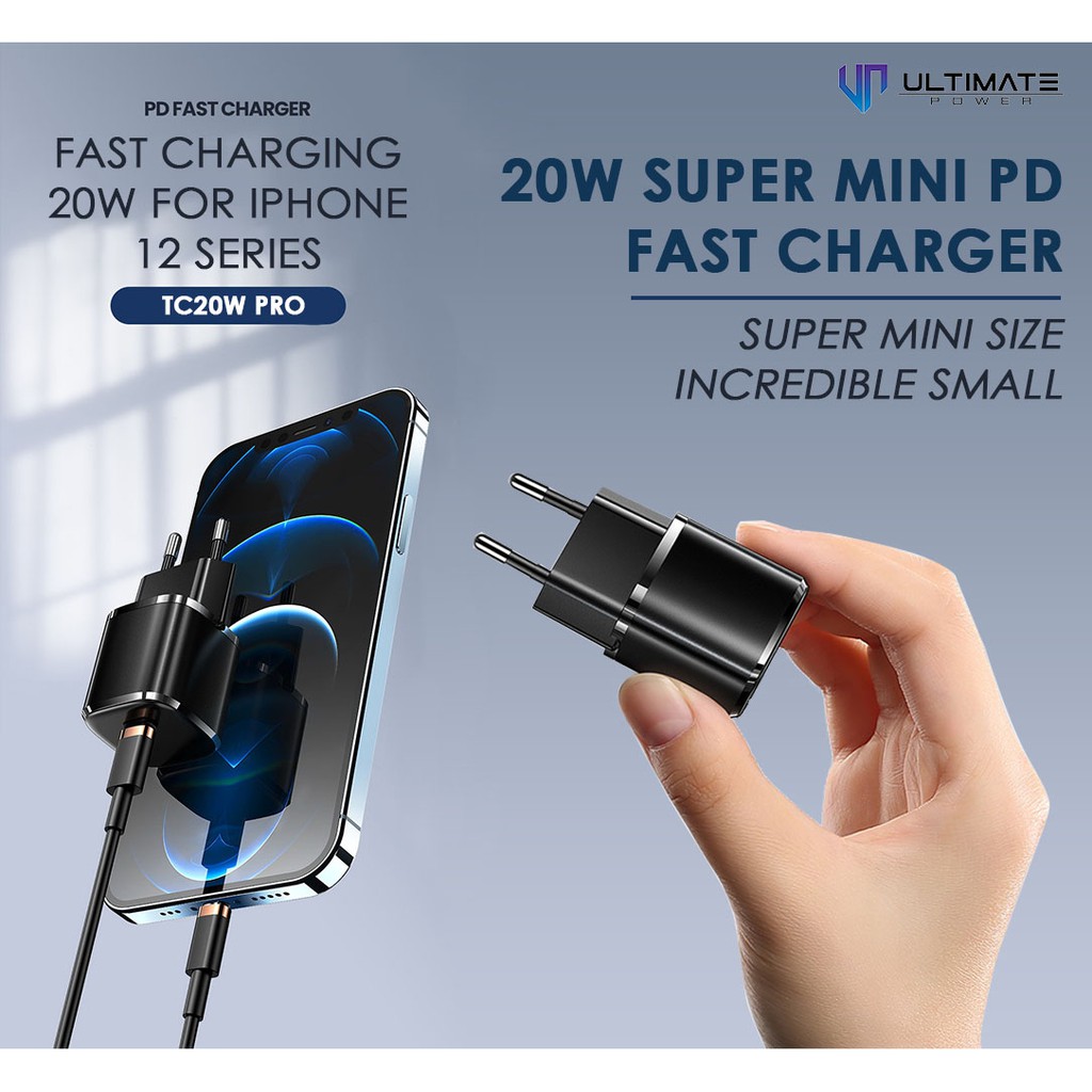 Adapter iPhone 12 Pro Max 20W PD Ultimate Super Mini 20W PD Fast Charging TC20W PRO