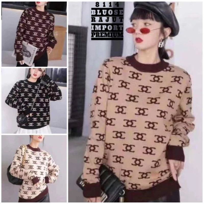 CHANNEL KAOS RAJUT WANITA IMPORT / SWEATER RAJUT TERBARU / RAJUT TEBAL JUMBO / KAOS RAJUT LENGAN PAN