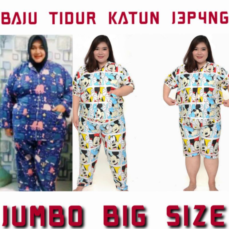 Baju Tidur Jumbo Wanita Dewasa Lengan Panjang Celana Pendek Set Piyama Lengan Big size LD 130 Piama