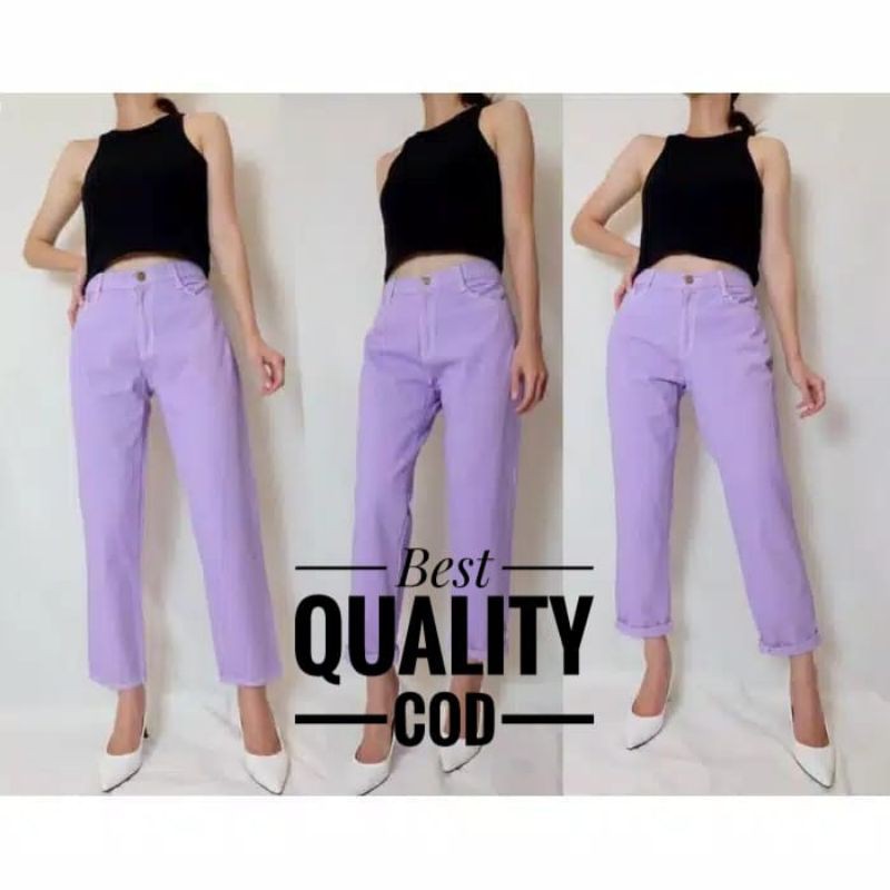 BF CELANA BOYFRIEND WANITA LILAC,PUTIH//CELANA WANITA JEANS PUTIH