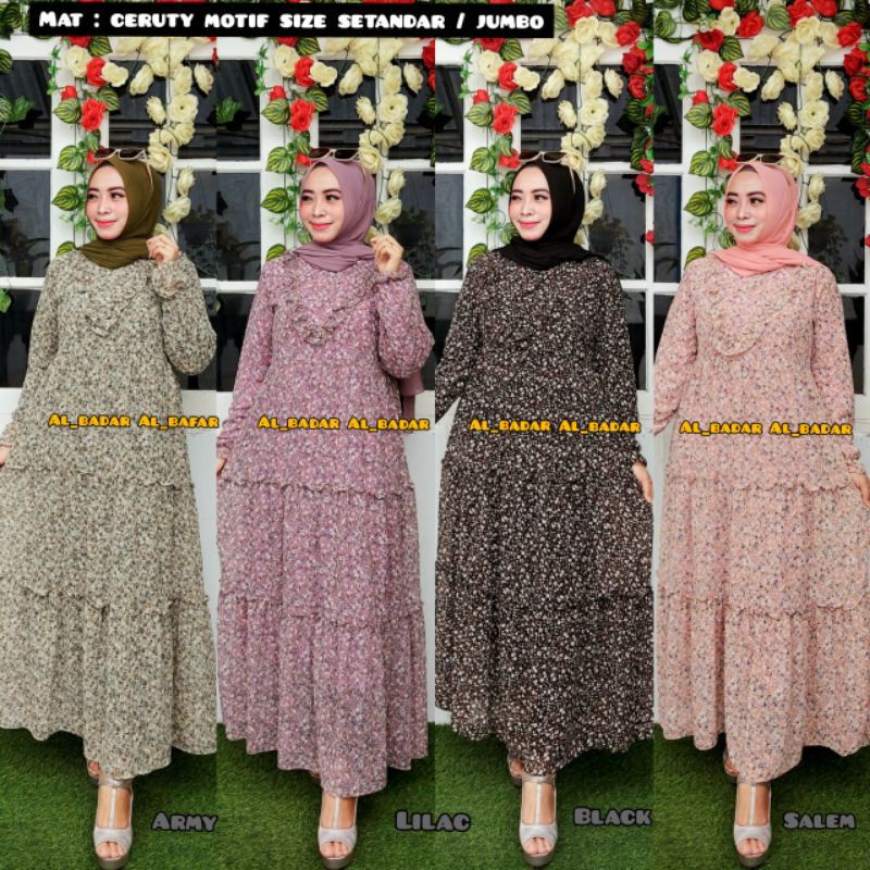 GAMIS CERUTY BABY DOLL MOTIF BUNGA REMPEL VI GAMIS MODEL TERBARU GAMIS MOTIF BUNGA KOMBINASI POLOS