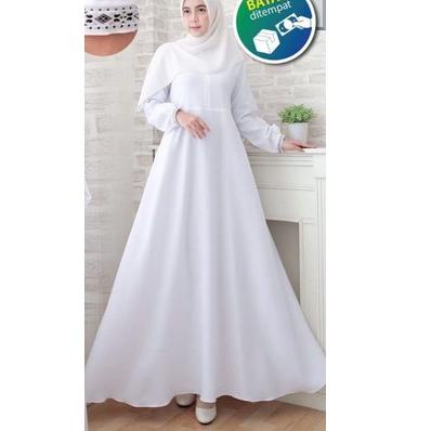 Nabila Dress Gamis Putih Polos Wanita Menyusui Busui Fashion Muslim Dress Gamis Haji Umroh Basic Pen