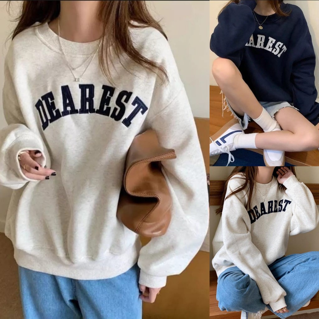 DEAREST BAHAN FLEECE SWEATER OBLONG CREWNECK WANITA-1