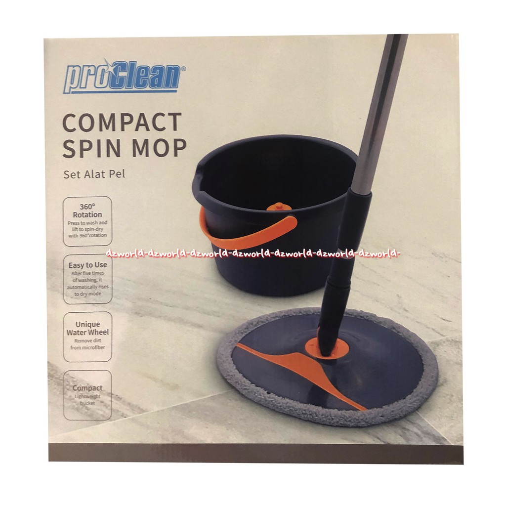 Proclean Compact Spin Mop Set Alat Pel Dengan Ember Bulat Pro Clean Pel Lantai Mop Bisa ditekuk Warna Abu Abu Proklin ember