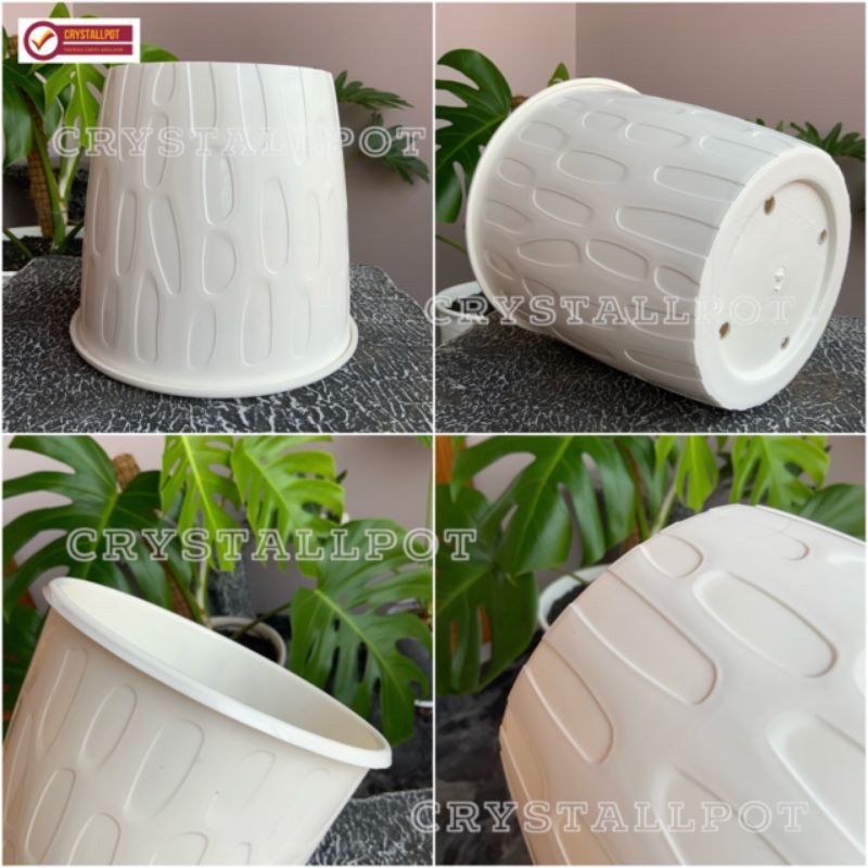 pot bunga tanaman motif kacang putih 23cm - tabitha pk 25 putih