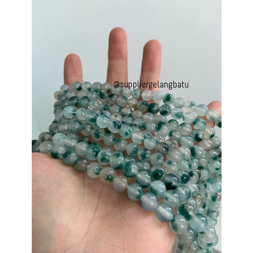 batu GIOK CINA 8mm JADE UKIR bahan gelang kalung NATURAL green akik