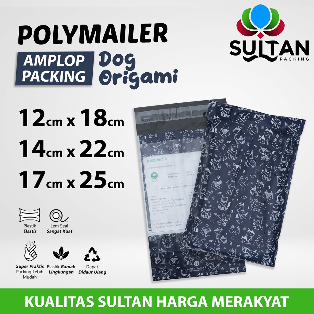 

Polymailer Polimailer Amplop Plastik Packing Motif Dog Origami Rusfet Satuan