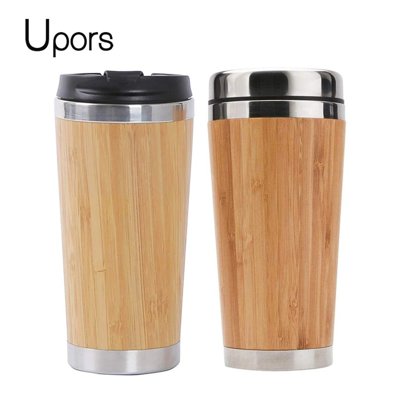 Upors 350 450ml Natural Bamboo Travel Mug With Lid Stainless Steel Coffee Cup Tumbler Bottles Beer Shopee Indonesia