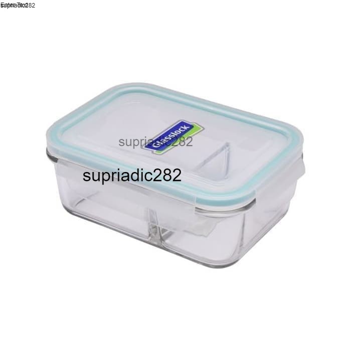 Glasslock ~ Kotak Tempat Makanan Kaca Tutup Plastik 670Ml Sekat Dua