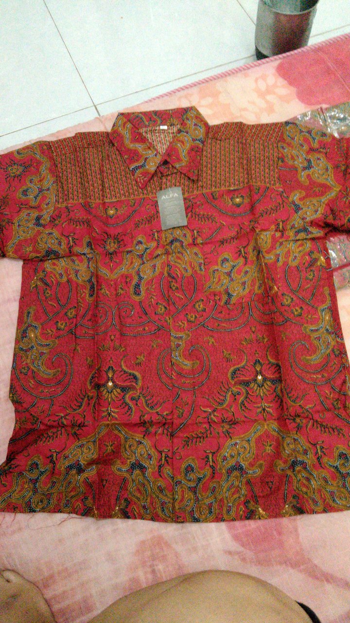 Hem Kemeja Batik Pria Cowok Lengan Pendek Warna Merah Casual Formal Kerja Murah M L Xl
